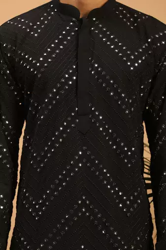 Black Georgette Kurta And Dhoti Set