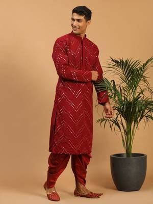 Maroon Georgette Kurta And Dhoti Set 2