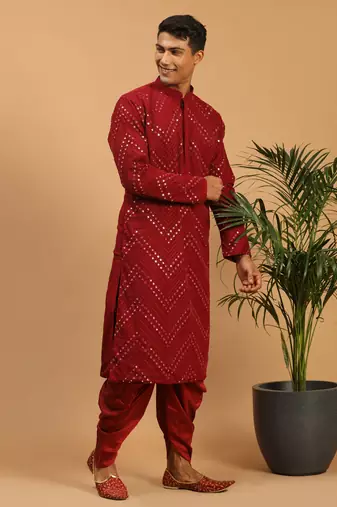 Maroon Georgette Kurta And Dhoti Set