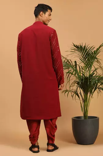 Maroon Georgette Kurta And Dhoti Set
