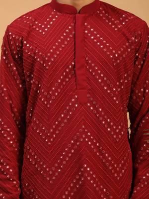 Maroon Georgette Kurta And Dhoti Set 4