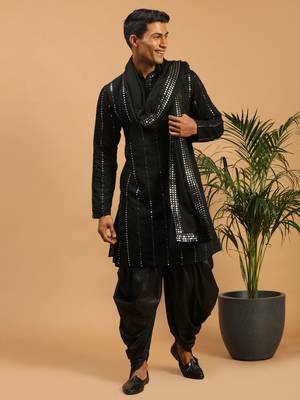 black viscose kurta and dhoti with mirror work 1