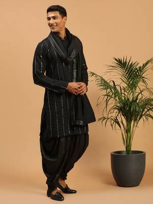 black viscose kurta and dhoti with mirror work 2