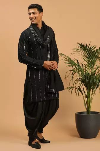 black viscose kurta and dhoti with mirror work