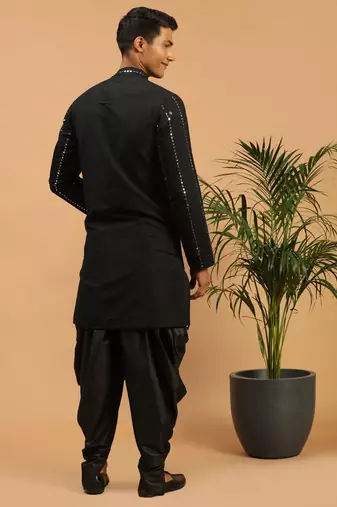 black viscose kurta and dhoti with mirror work