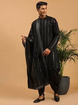 Black Viscose Kurta And Dhoti Set 1