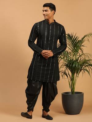 Black Viscose Kurta And Dhoti Set 2