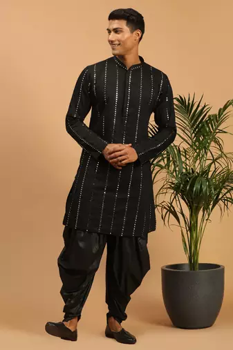 Black Viscose Kurta And Dhoti Set
