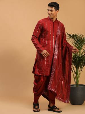 Maroon Viscose Kurta And Dhoti Set 1