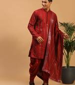 Maroon Viscose Kurta And Dhoti Set