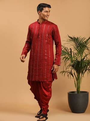 Maroon Viscose Kurta And Dhoti Set 2
