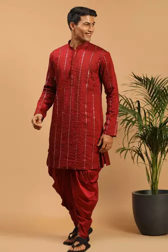 Maroon Viscose Kurta And Dhoti Set