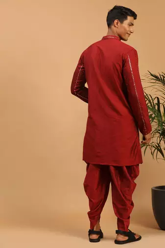 Maroon Viscose Kurta And Dhoti Set