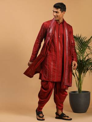 Maroon Viscose Kurta And Dhoti Set 1
