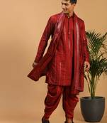 Maroon Viscose Kurta And Dhoti Set