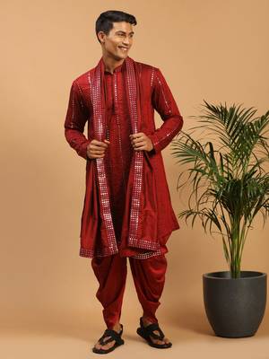 Maroon Viscose Kurta And Dhoti Set 2