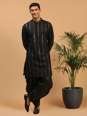 Black Viscose Kurta And Dhoti Set 1