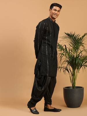 Black Viscose Kurta And Dhoti Set 2