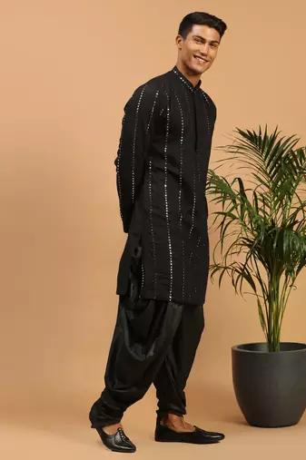 Black Viscose Kurta And Dhoti Set