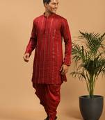 Maroon Viscose Kurta And Dhoti Set