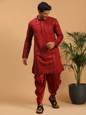 Maroon Viscose Kurta And Dhoti Set 2