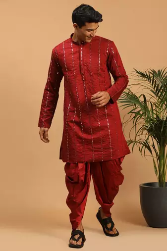 Maroon Viscose Kurta And Dhoti Set
