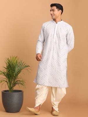 Aqua And Cream Georgette Kurta And Dhoti Pant Set 1