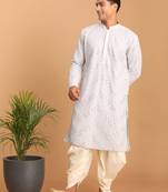 Aqua And Cream Georgette Kurta And Dhoti Pant Set