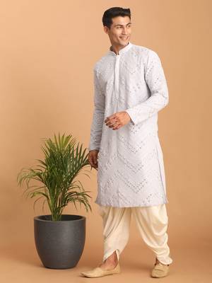 Aqua And Cream Georgette Kurta And Dhoti Pant Set 2