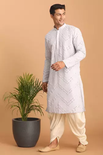 Aqua And Cream Georgette Kurta And Dhoti Pant Set