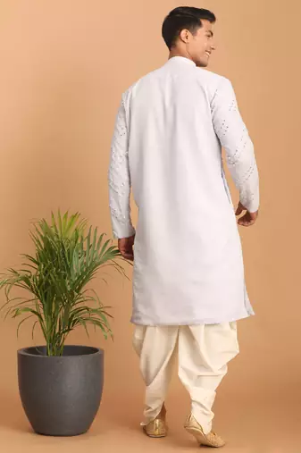Aqua And Cream Georgette Kurta And Dhoti Pant Set