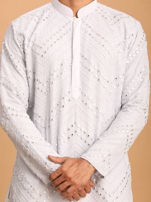 Aqua And Cream Georgette Kurta And Dhoti Pant Set 4