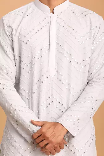 Aqua And Cream Georgette Kurta And Dhoti Pant Set