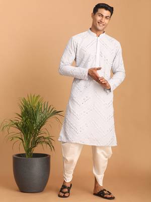 Aqua And White Georgette Kurta And Dhoti Pant Set 1