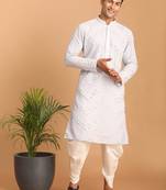Aqua And White Georgette Kurta And Dhoti Pant Set