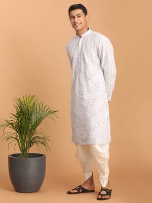 Aqua And White Georgette Kurta And Dhoti Pant Set 2