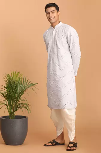 Aqua And White Georgette Kurta And Dhoti Pant Set
