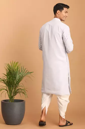 Aqua And White Georgette Kurta And Dhoti Pant Set
