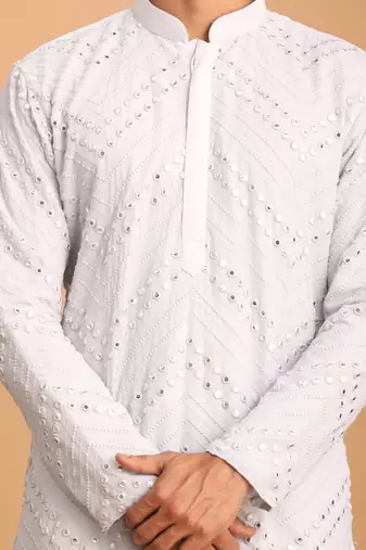 Aqua And White Georgette Kurta And Dhoti Pant Set