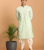 Mint Green And Cream Georgette Kurta And Dhoti Pant Set