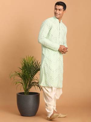Mint Green And Cream Georgette Kurta And Dhoti Pant Set 2