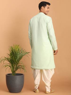 Mint Green And Cream Georgette Kurta And Dhoti Pant Set 3