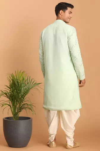 Mint Green And Cream Georgette Kurta And Dhoti Pant Set