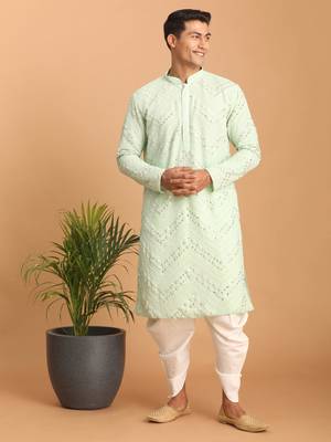 Mint Green And White Georgette Kurta And Dhoti Pant Set 1