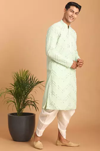 Mint Green And White Georgette Kurta And Dhoti Pant Set