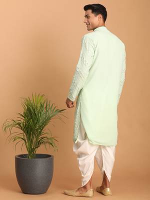 Mint Green And White Georgette Kurta And Dhoti Pant Set 3