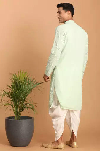 Mint Green And White Georgette Kurta And Dhoti Pant Set