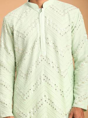 Mint Green And White Georgette Kurta And Dhoti Pant Set 4