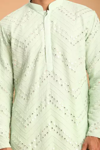 Mint Green And White Georgette Kurta And Dhoti Pant Set
