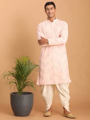 Pink And Cream Georgette Kurta And Dhoti Pant Set 1